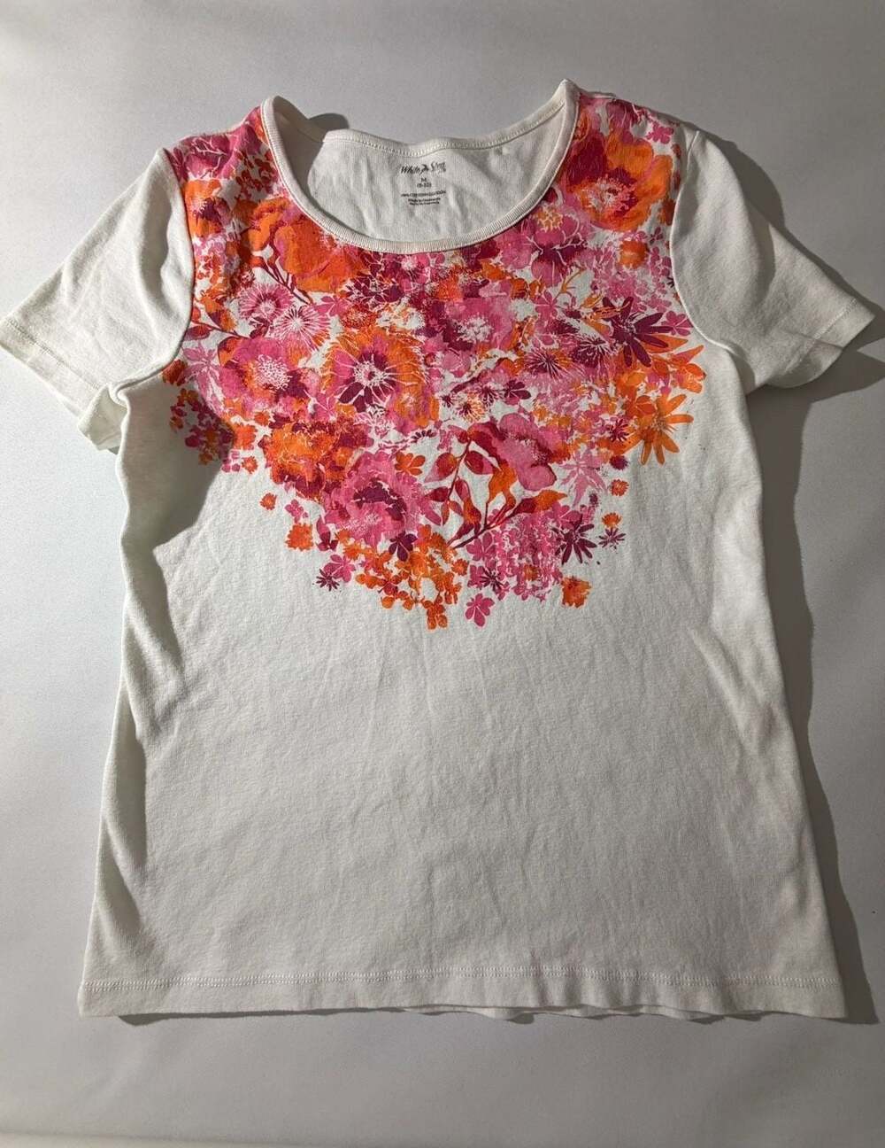 White & Black M White Pink Orange Floral Tee Off Shoulder Tops Boho Y2K